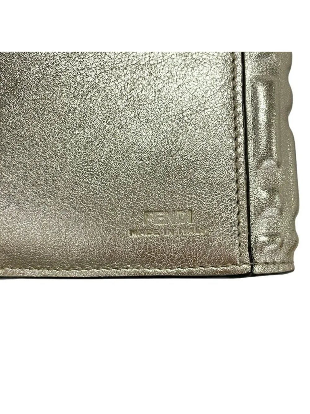 Fendi Bifold Wallet Baguette Gold Embossed Leather